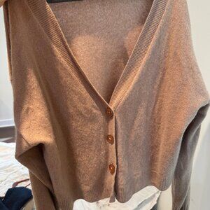 Aqua Cashmere V neck Beige button down Cardigan